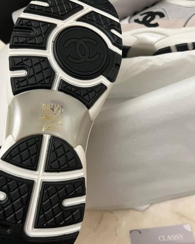 Chanel White Mesh and Suede Low Top Sneakers