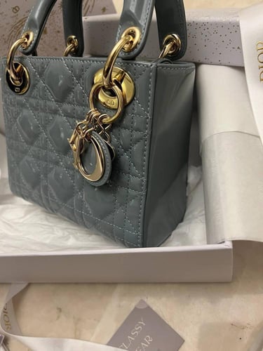 Dior Grey Cannage Leather mini Lady Dior Tote