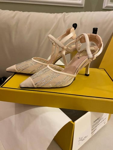 Brown Jacquard Colibri Slingback heels