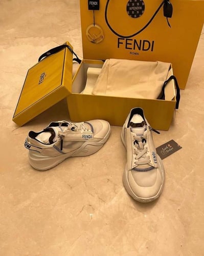 Fendi White/Grey Leather and Mesh Flow Low Top Sne...