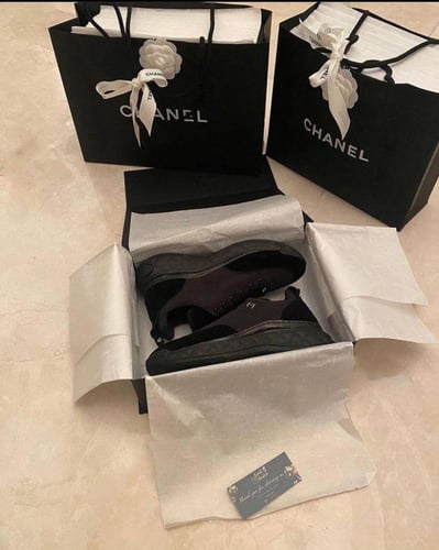 Chanel Black Wmns Calfskin and Nylon Sneaker