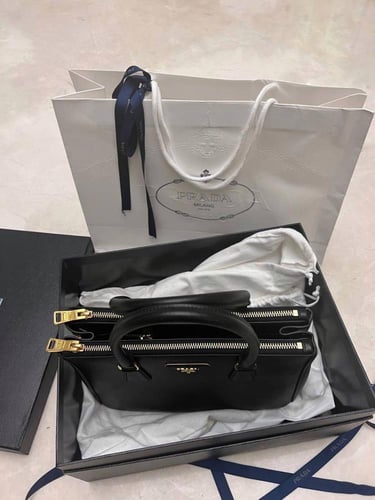 Prada Black Saffiano Lux Leather Small Double Zip...