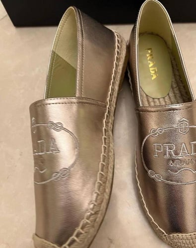 Prada logo espadrille shoes in patent leather
