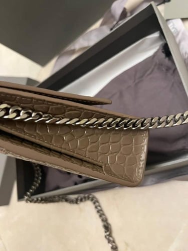 Balenc Dark Beige Croc Embossed Leather Small Hour...