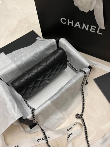 Chanel Black WOC clutch bag in coated cavaira leat...