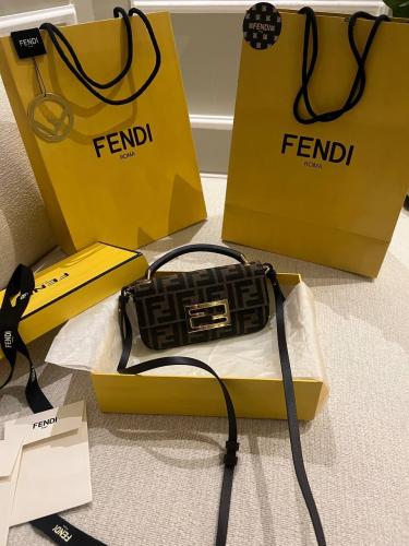 Fendi Brown jacquard bag with FF print