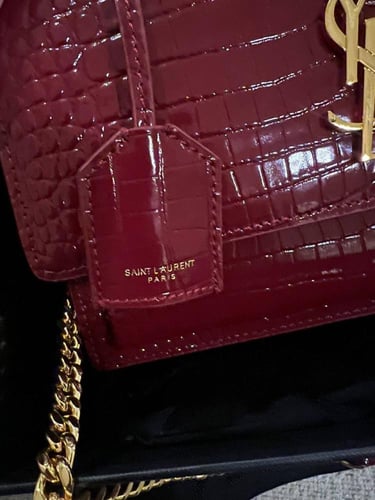 YSL Medium Sunset Shoulder Bag with Chain in Croco...