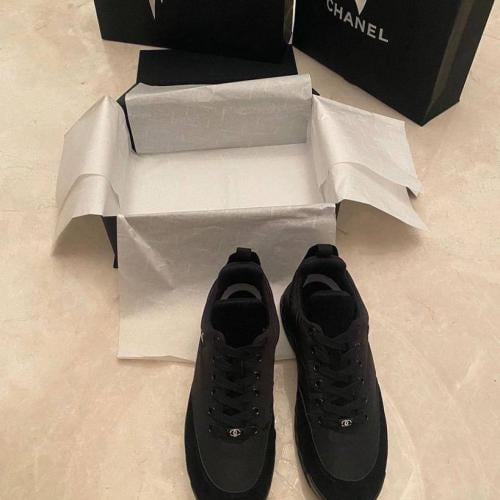 Chanel Black Wmns Calfskin and Nylon Sneaker