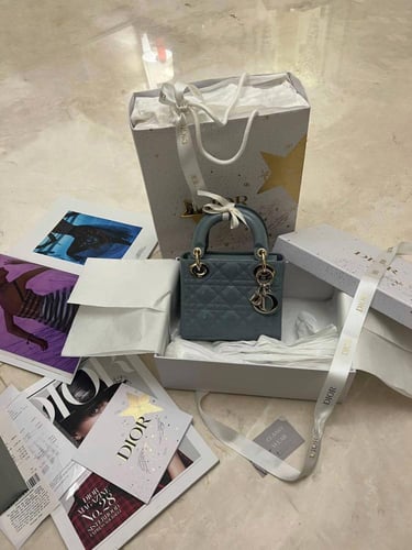 Dior Grey Cannage Leather mini Lady Dior Tote