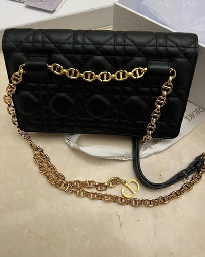 Dior Caro Chain Pouch – Black Cannage Lambskin Lea...