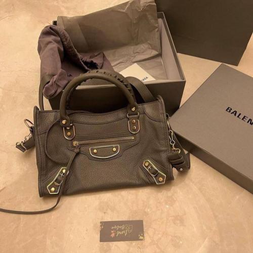 Balenc Grey Leather Mini Classic Metallic Edge Cit...