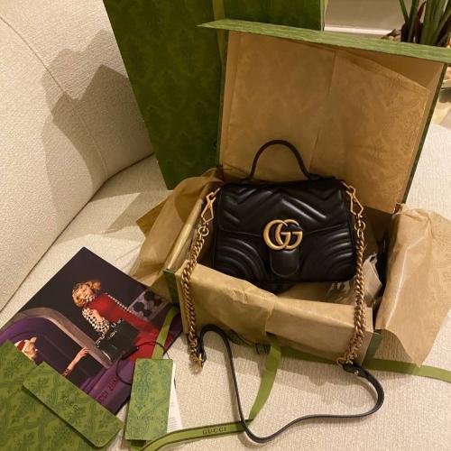 Gucci Black Leather GG Marmont Mini Top Handle Bag