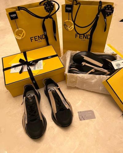 Fendi Black/Peach Suede and Nylon Flow Low Top Sne...