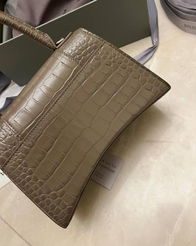 Balenc Dark Beige Croc Embossed Leather Small Hour...