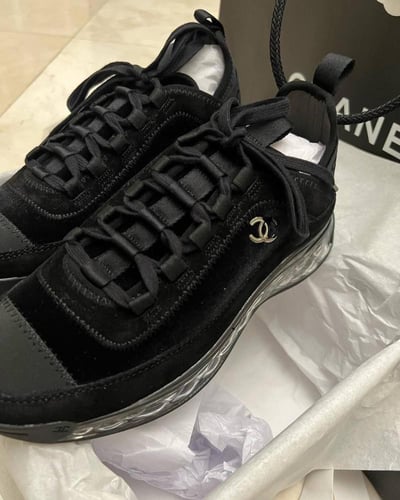 Chanel Black Wmns Calfskin and Nylon Sneaker