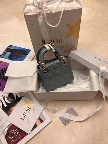 Dior Grey Cannage Leather mini Lady Dior Tote