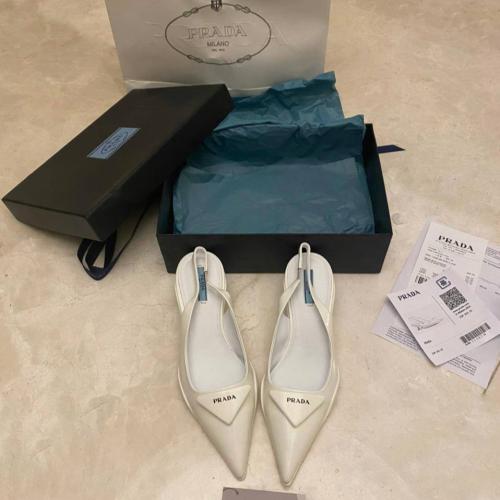 Prada white striped leather high heel shoes with h...