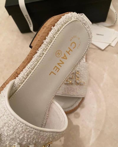 Chanel Tweed Cork CC Chain Mule
