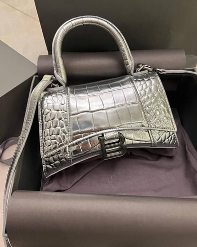 Balenc Silver Croc Embossed Patent Leather XS Hour...