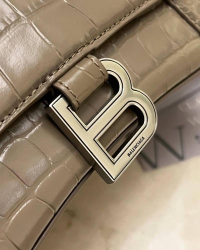 Balenc Dark Beige Croc Embossed Leather Small Hour...