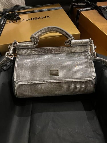 DG KIM mini Sicily Long Bag in Rhinestone-covered...