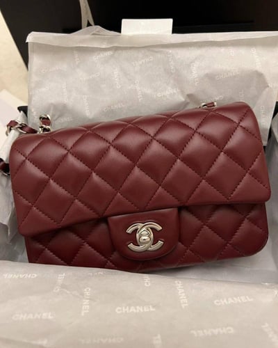 Chanel Lambskin Quilted Mini Rectangular Flap Burg...