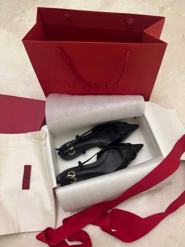 Valentino Black Leather VLogo Slingback