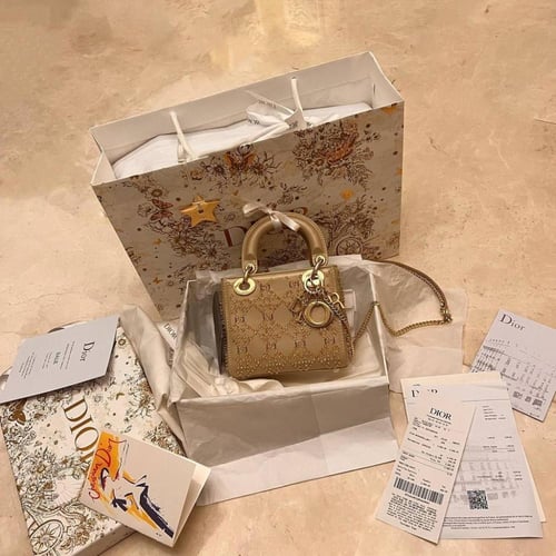 Dior Lady Dior Mini Handbag in Shiny Leather