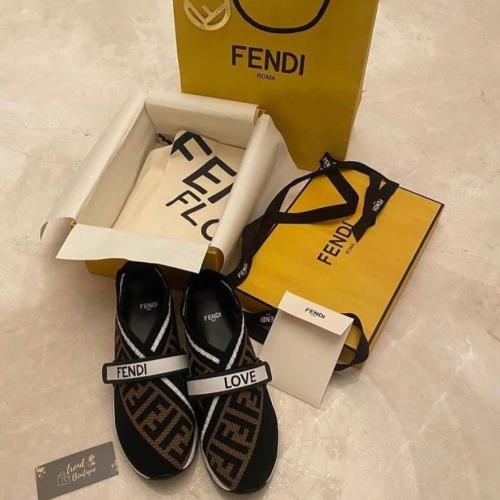 Fendi Brown/Black Zucca Knit Fabric Rockoko Slip O...