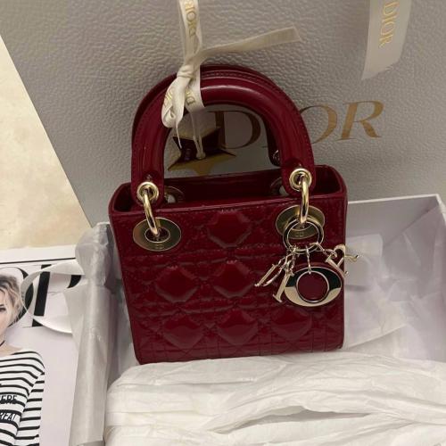Dior Red Cannage Patent Leather mini Lady Dior Tot...