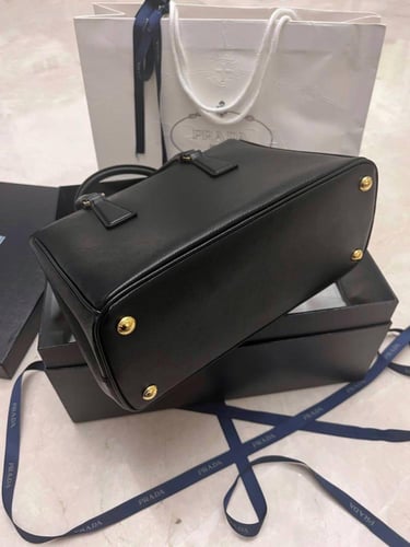 Prada Black Saffiano Lux Leather Small Double Zip...