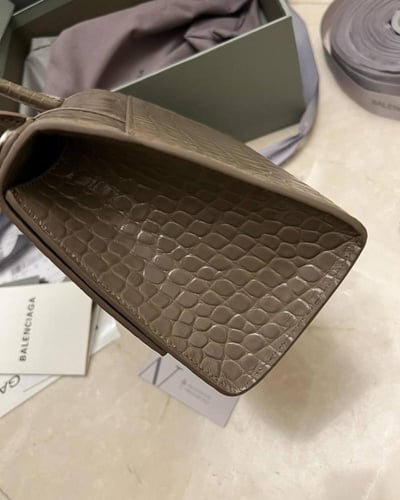 Balenc Dark Beige Croc Embossed Leather Small Hour...