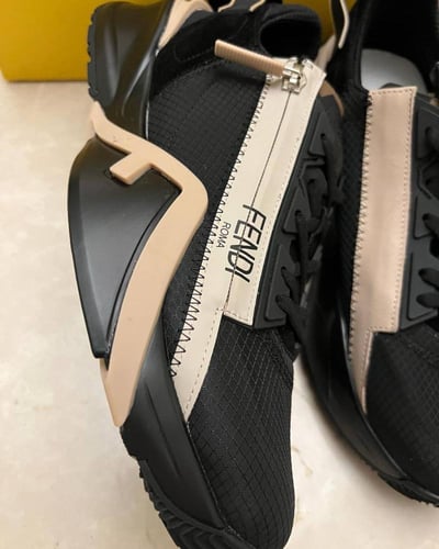 Fendi Black/Peach Suede and Nylon Flow Low Top Sne...