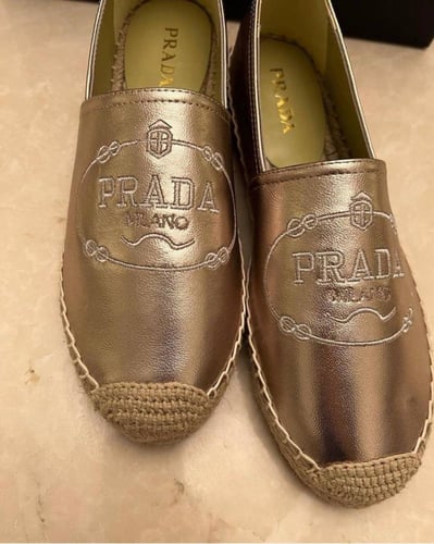 Prada logo espadrille shoes in patent leather