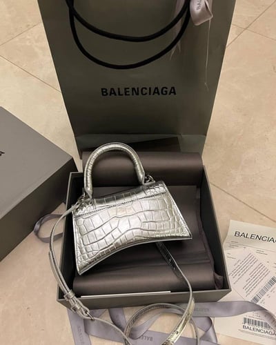 Balenc Silver Croc Embossed Patent Leather XS Hour...