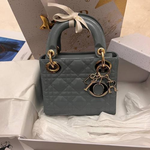 Dior Grey Cannage Leather mini Lady Dior Tote