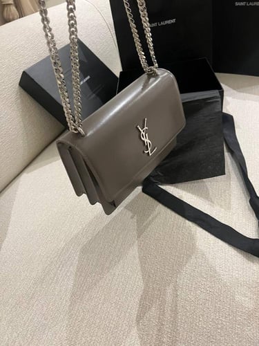 YSL Grey Leather Medium Sunset Shoulder Bag