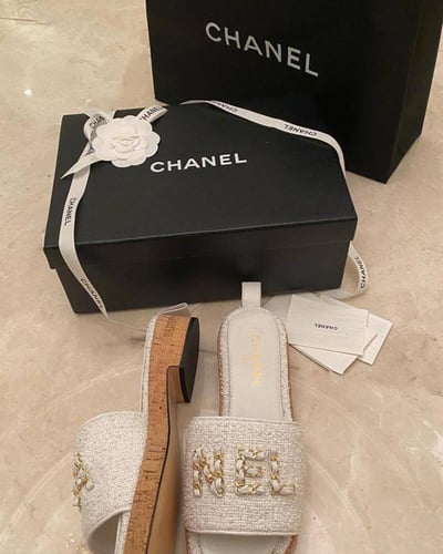 Chanel Tweed Cork CC Chain Mule