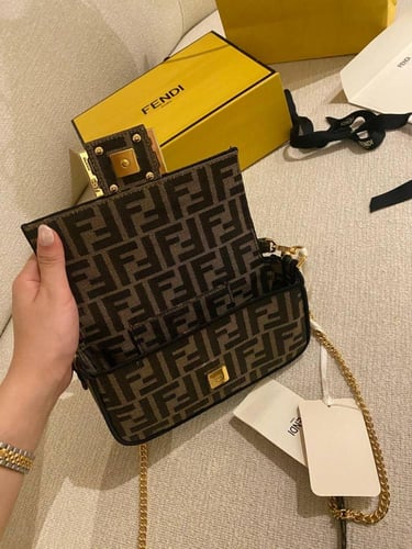 Fendi Baguette mini bag Jacquard bag with FF label...