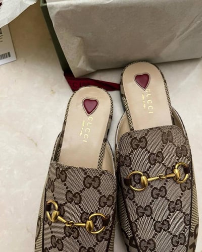 Gucci Beige/Brown GG Canvas Princetown Flat Mules