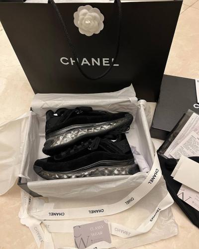 Chanel Black Wmns Calfskin and Nylon Sneaker