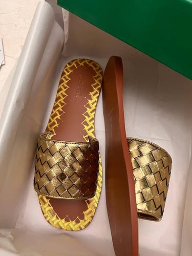 Bottega Veneta Metallic Intrecciato Leather Mules