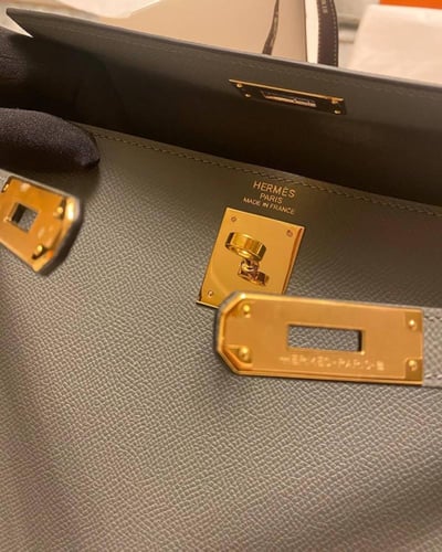 Hermes Kelly bag, gray, full handmade in natural F...