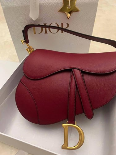 Dior Burgundy Leather Saddle Bag