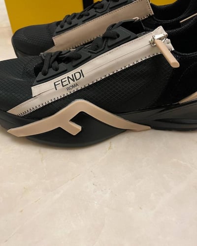 Fendi Black/Peach Suede and Nylon Flow Low Top Sne...
