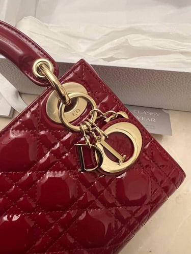 Dior Red Cannage Patent Leather mini Lady Dior Tot...