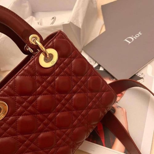 Dior burgundy Leather Lady Small Bag