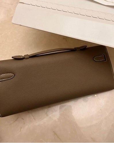 Hermes Kelly Cut clutch khaki