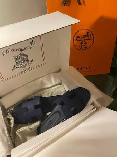 Dark blue Epsom flat sandals from Hermes