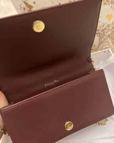 Dior Burgundy Cannage Leather Lady Dior Chain Pouc...